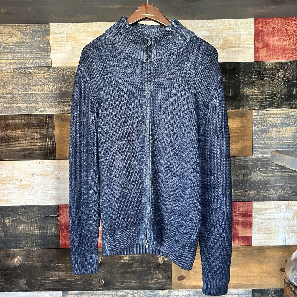 Men's ALTEA Italy Wool Blue Chunky Knit Zip Front Cardigan Sweater M